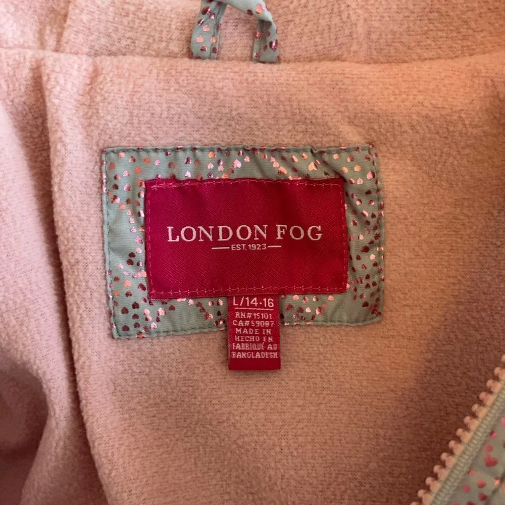 London Fog girls metallic heart pink grey full zip hooded jacket large (14/16)